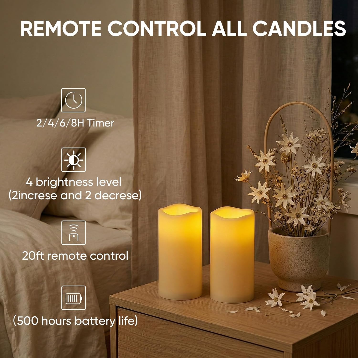 5plots 3" X 5" Outdoor Waterproof Candles, Battery Operated Led Ivory White Flameless Candles with 10-Key Remote & Timer for Indoor Home Lantern Holiday Decor, Set of 2