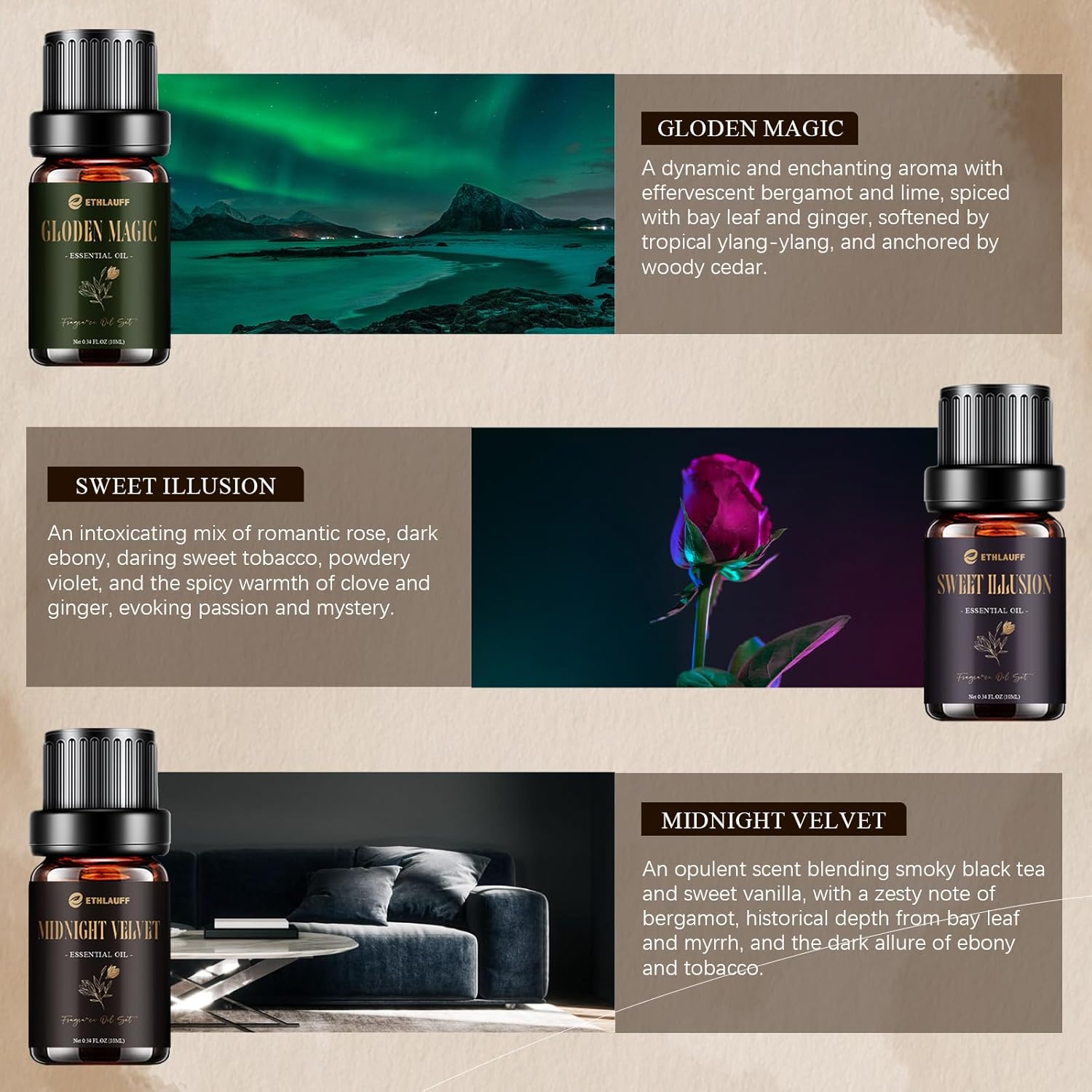Hotel Collection Diffuser Oil, My Way, Dream State, Coastal Cabine, Inspired by The Most Popular 5-Star Hotel Scents, Fragrance Oil Set 6 * 10 ml