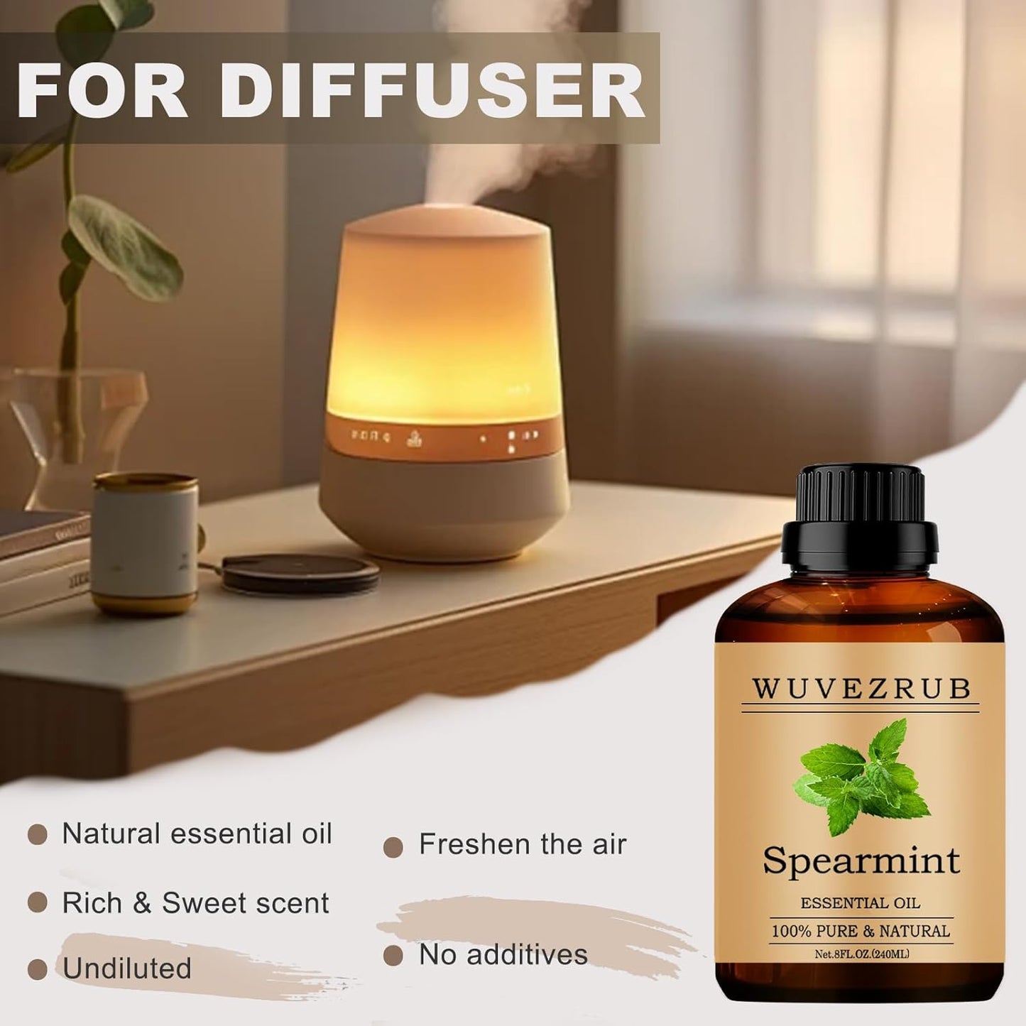 Spearmint Essential Oils, 240ML Pure and Natural Essential Oil for Aromatherapy Diffuser - Spearmint /8 Fl Oz