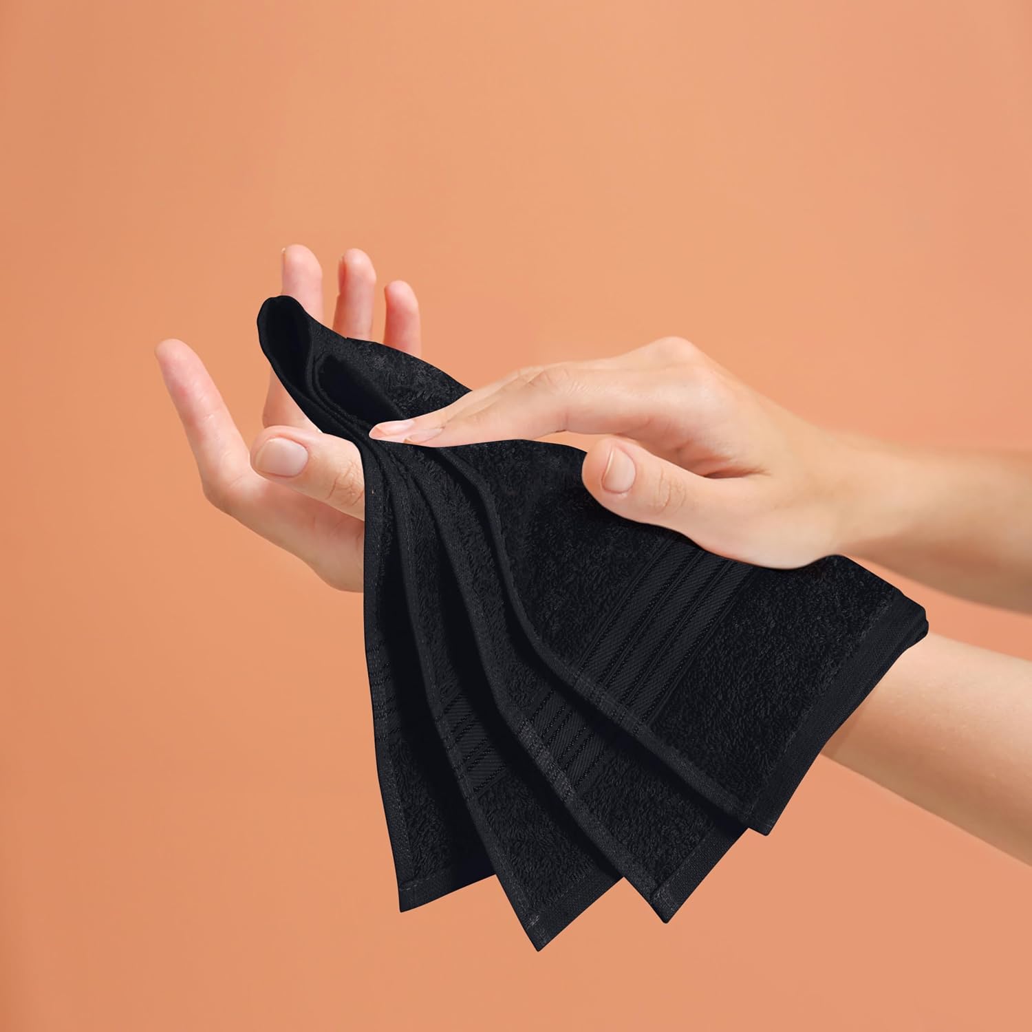 BOUTIQUO Ultra Soft Cotton 6 -Piece Hand Towel Set 16x24 Inch, Ideal for use in Bathroom, Kitchen, Gym, Spa & General Cleaning, Compact & Lightweight Multi Purpose Hand Towels - Black