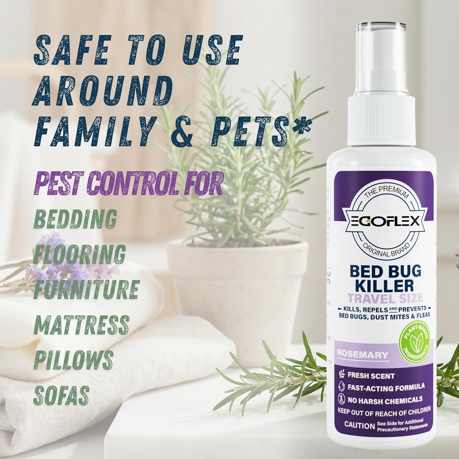 3-Pack Bed Bug Killer Spray - Travel Size TSA Approved - Repels Bed Bugs, Dust Mites, Lice & Fleas with Natural Essential Oils - Travel Essentials for Women - 3 Fl Oz