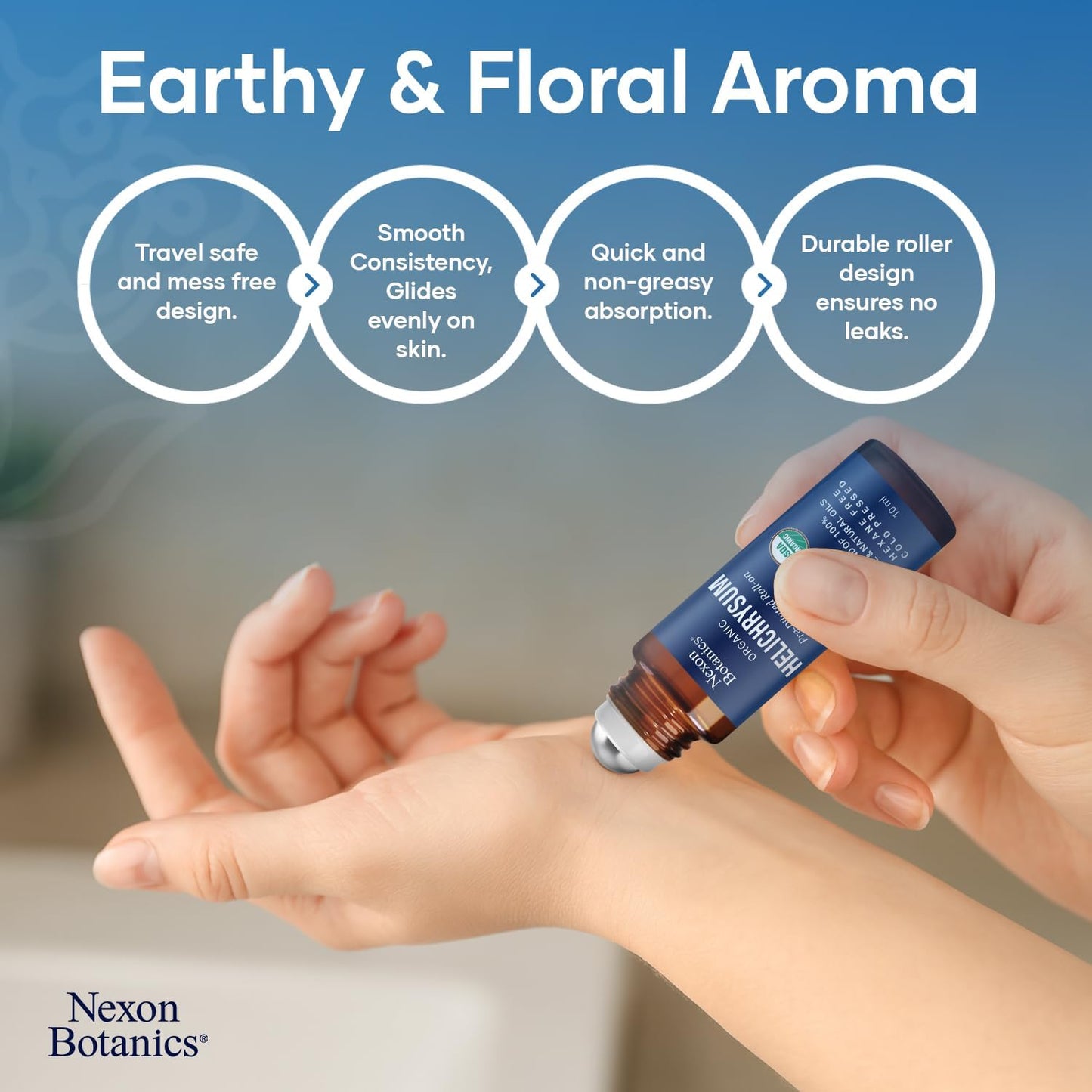 Organic Helichrysum Essential Oil Roll On 10 ml – Natural Aromatherapy Blend for Skin Care, Relaxation, Calm Mind, Stress Relief & Daily Wellness – Nexon Botanics