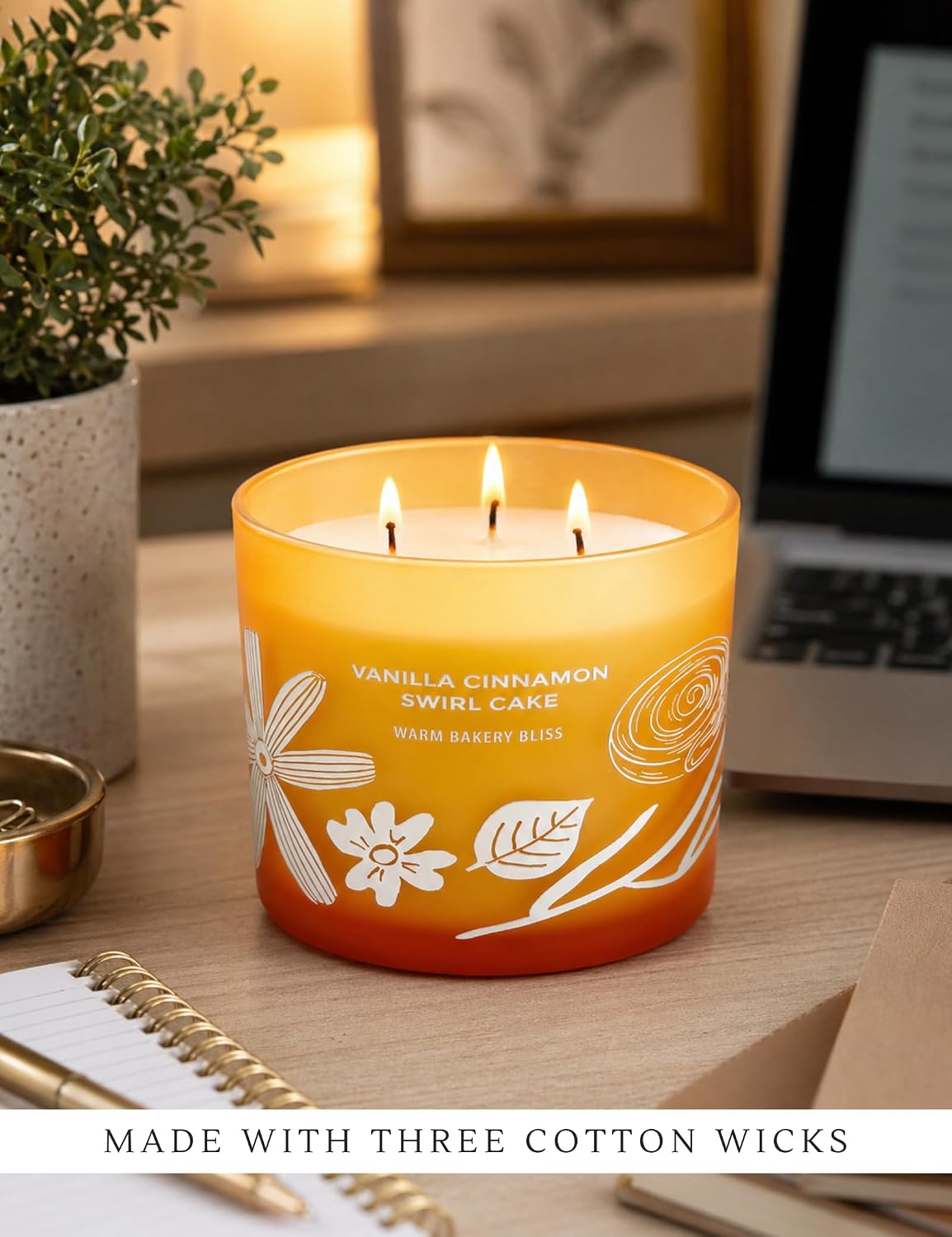 Vanilla Cinnamon Swirl Cake Candle | Large 3 Wick Scented Soy Candle for Home | 14.5oz Cinnamon Sugar Vanilla Bakery Candle | Warm Cake Batter Candles | Long Lasting Clean Burn | Gift for Women & Men