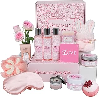 15Pcs Rose Spa Bath & Body Care Set with Bath Bombs & Lotions, Relaxing Home Spa Gift Kit for Mom Wife Girlfriend, Ideal for Mother’s Day Birthday Women Gift Sets