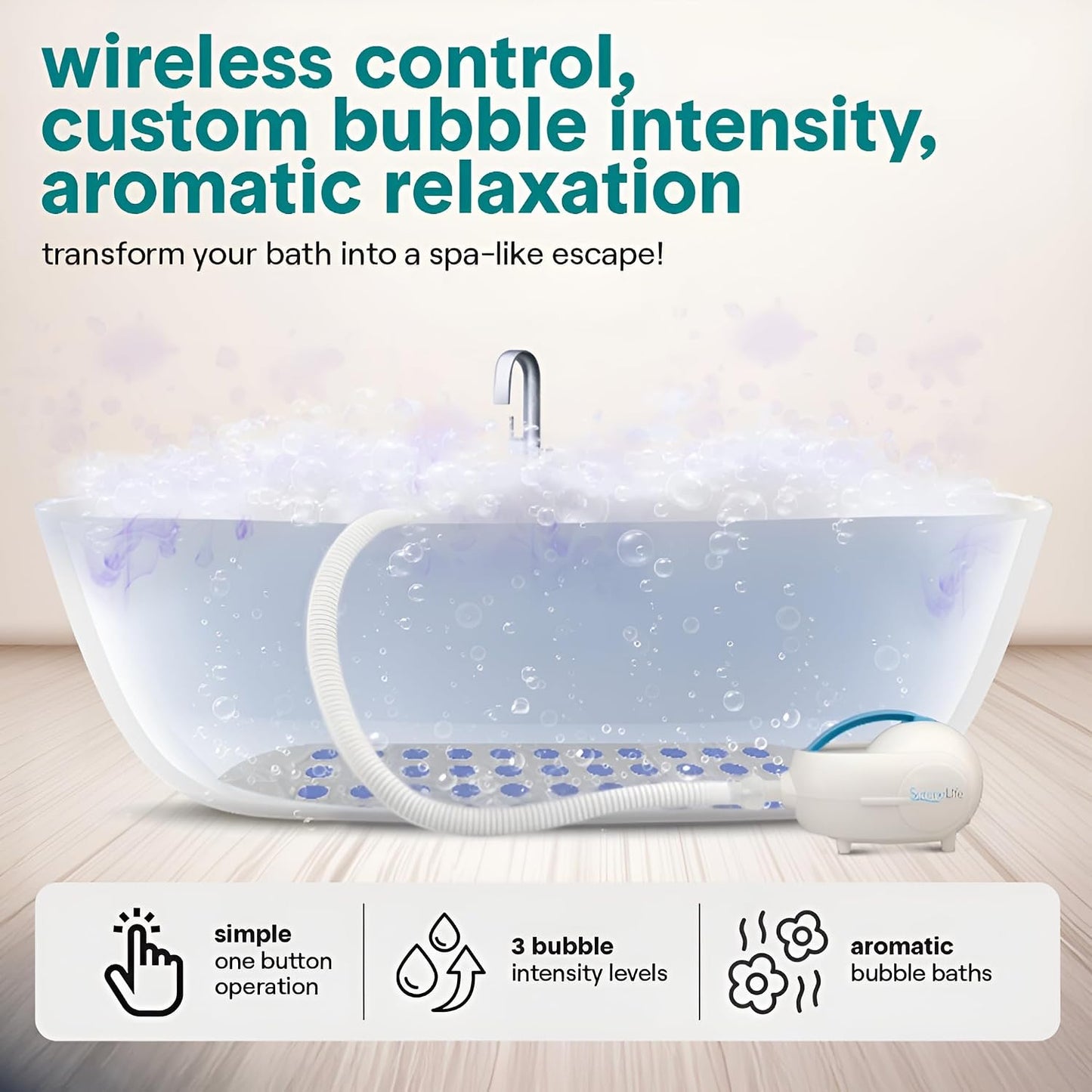 SereneLife Portable Spa Bubble Bath Massager - Waterproof Non-Slip Mat with Suction Cup Bottom, Motorized Air Pump and Adjustable Bubble Settings, Remote Control Included, 47" x 14"