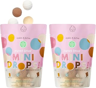 Dabble & Dollop Mini Bath Bombs, Sweet Treat Scents - Natural Origin, Mixable Scents, Clean Ingredients, No Synthetic Dyes, Toddler & Kids Bath Bombs in Resealable Pouches (Set of 24)