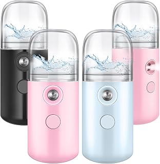 Mudder 4 Pcs Nano Facial Mister Handy Nano Mist Sprayer 30ml Visual Water Tank Portable Face Steamer Mini USB Mister for Lash Extensions, Skin Care, Makeup(Black, Blue, Light Pink, Pink)