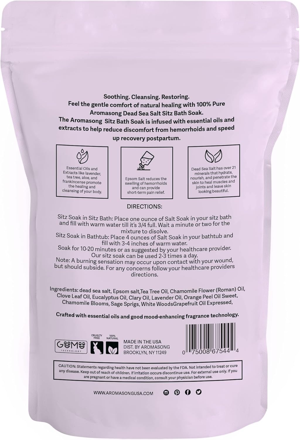 Aromasong Sitz Bath Postpartum Soak - Made in the USA with Dead Sea Salt & Epsom Salts - Soothing and Calming Ingredients Including Lavender, Chamomile Flower, and Eucalyptus Oil