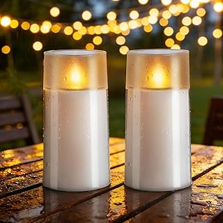 Homemory Solar Candles Outdoor Waterproof, Flickering Flameless LED Candles with Dusk to Dawn Sensor, 3"x6" Solar Powered Candles for Outdoor Lanterns Patio Garden Yard Christmas Decorations, 2 Pack