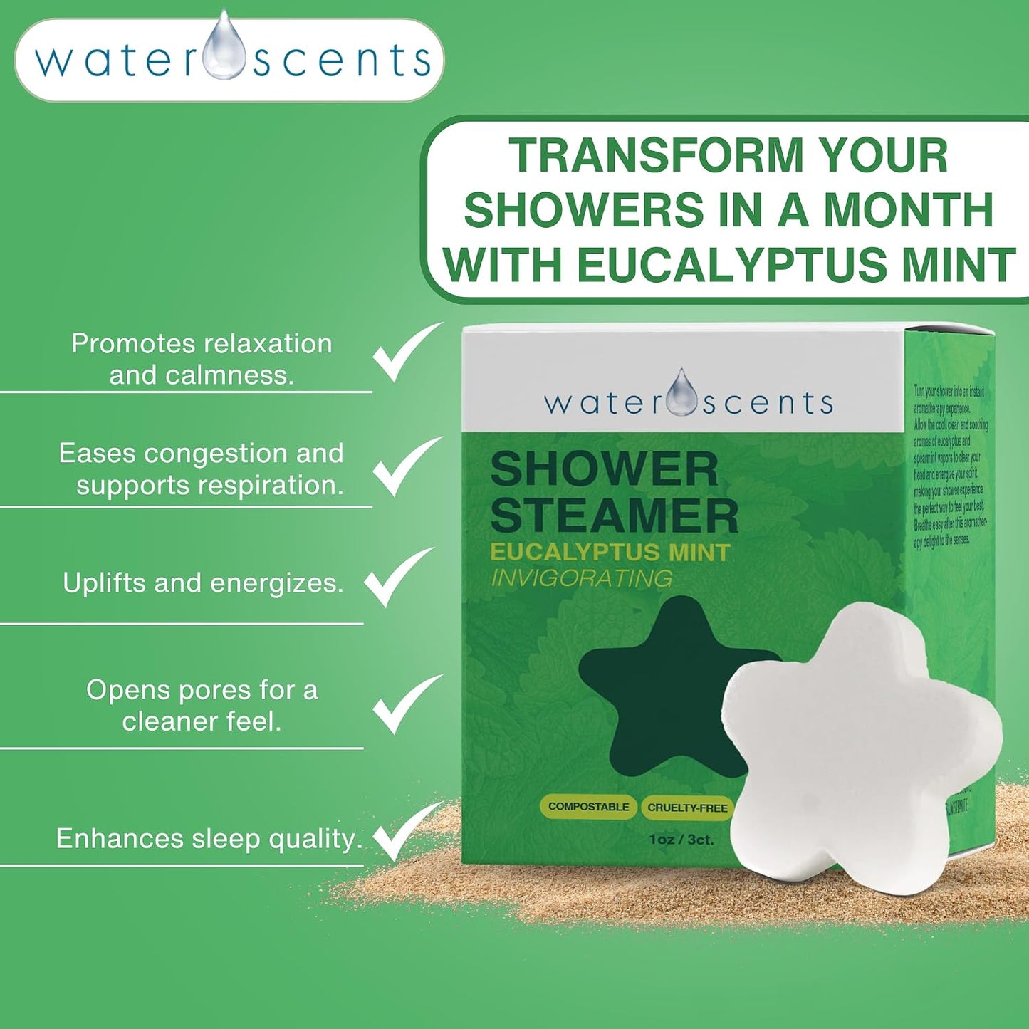 Eucalyptus Shower Steamer Mist – Aromatherapy Flower Fizzy with Spearmint Essential Oils – Vegan, Natural, & Handmade in USA | 6-Packs