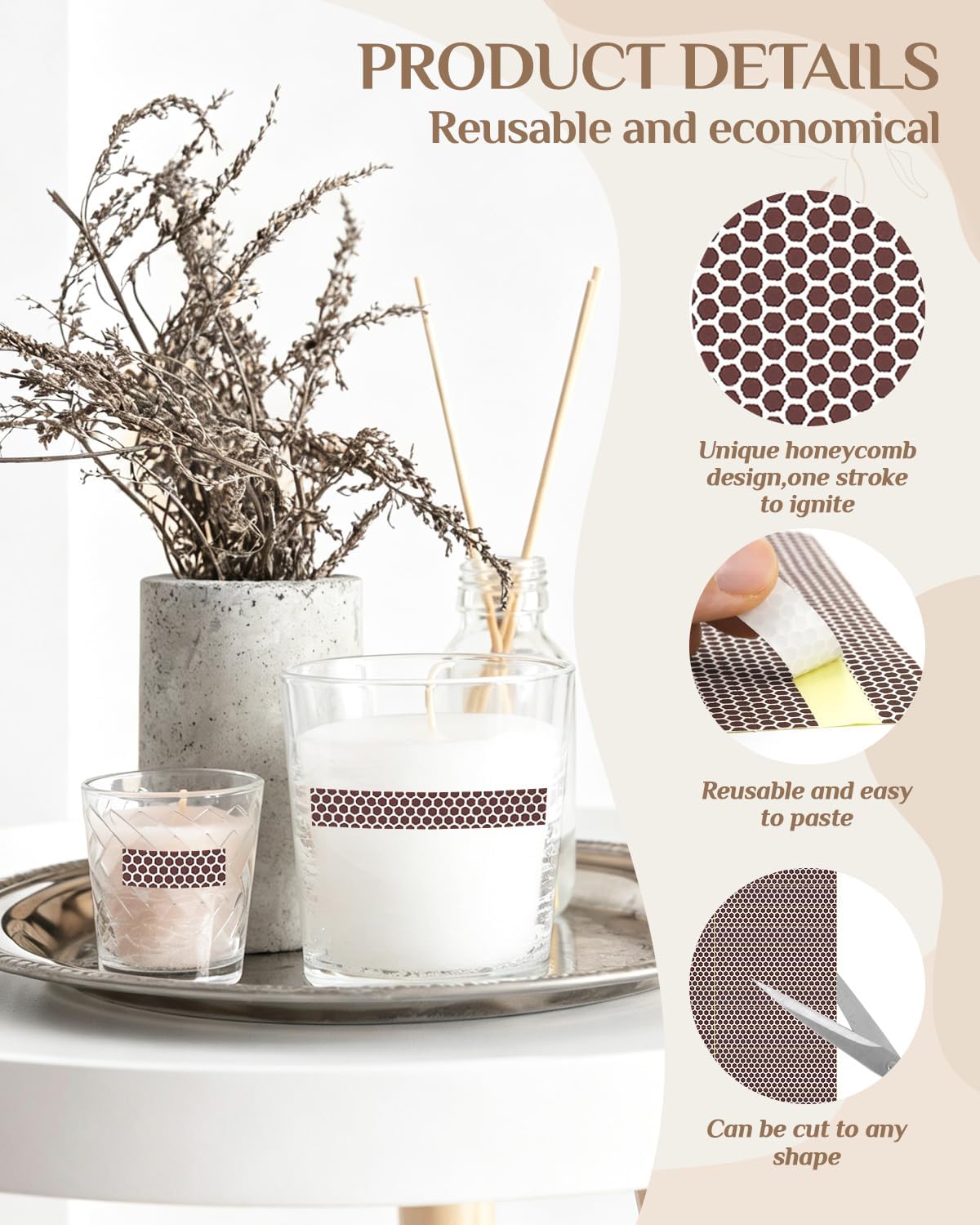 42 PCS Match Striker Stickers, Match Striker Paper with Adhesive, Ideal for Fireplace Matches (Rectangle)
