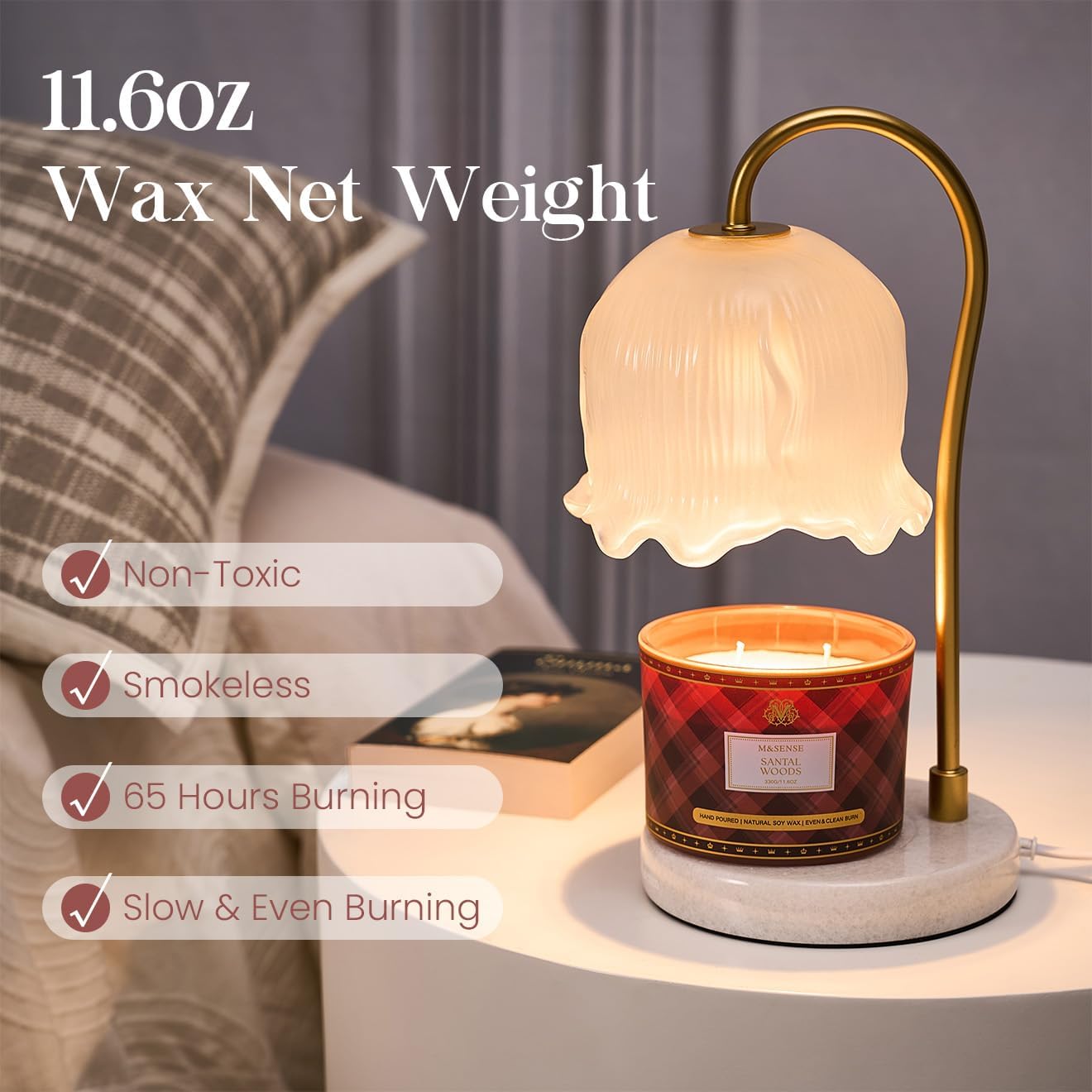 M&SENSE Plaid Pattern 3 Wick Soy Candles,11.64 oz Large Santal Woods Scent Candle for Relaxation, Gifting, Home Décor | for Bedroom, Office, Party