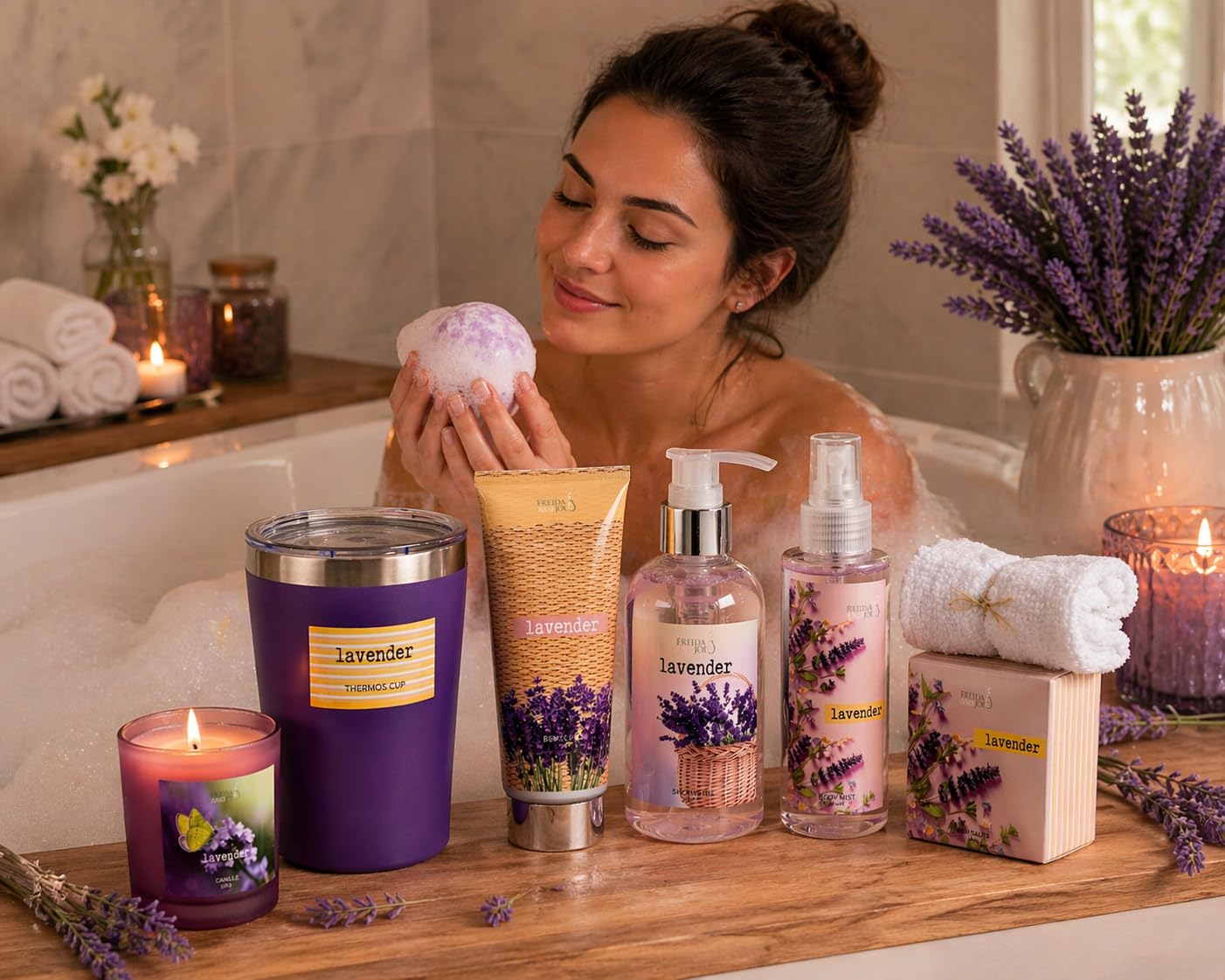 Lavender Ultimate Spa Box – Mother's Day Spa Gift Basket for Mom, Luxury Bath & Body Set, Lavender Scented Self Care Kit