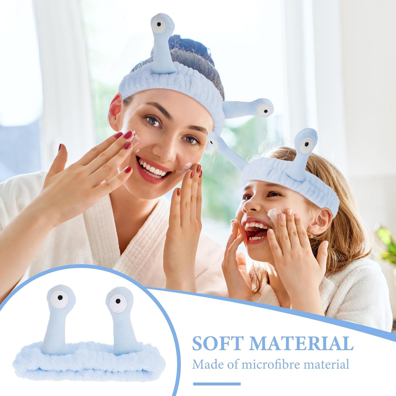 Molain Face Wash Headband, Palm and Snail Spa Hair Bands Makeup Headbands Women Cartoon Cute Coral Fleece Elastic Headband Creative Hair Accessories for Washing Face Shower Sports (Blue)