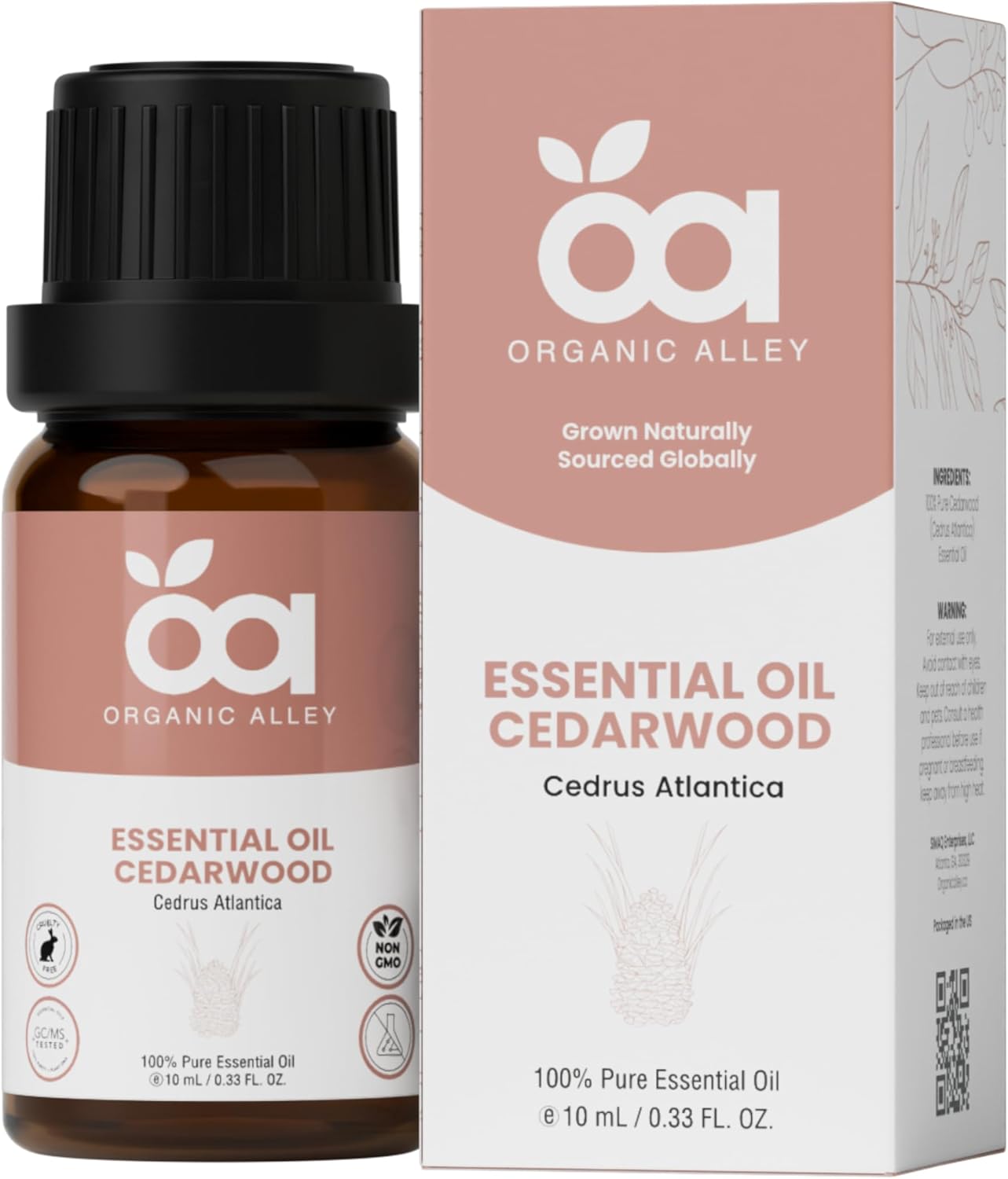 Cedarwood Essential Oil by Organic Alley | 100% Pure, Undiluted and Natural Cedrus Atlantica Oil | Skin, Hair, Stress and Body Balance | (0.33 Fl Oz)