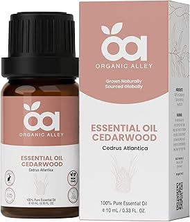 Cedarwood Essential Oil by Organic Alley | 100% Pure, Undiluted and Natural Cedrus Atlantica Oil | Skin, Hair, Stress and Body Balance | (0.33 Fl Oz)