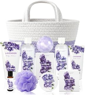 BODY & EARTH Spa Gift Baskets for Women 11pcs Lavender Gift Sets with Bubble Bath, Shower Gel, Body Lotion, Mom Birthday Gifts, Spa Kit, Purple Gift for Her, Mothers Day Gifts for Mom