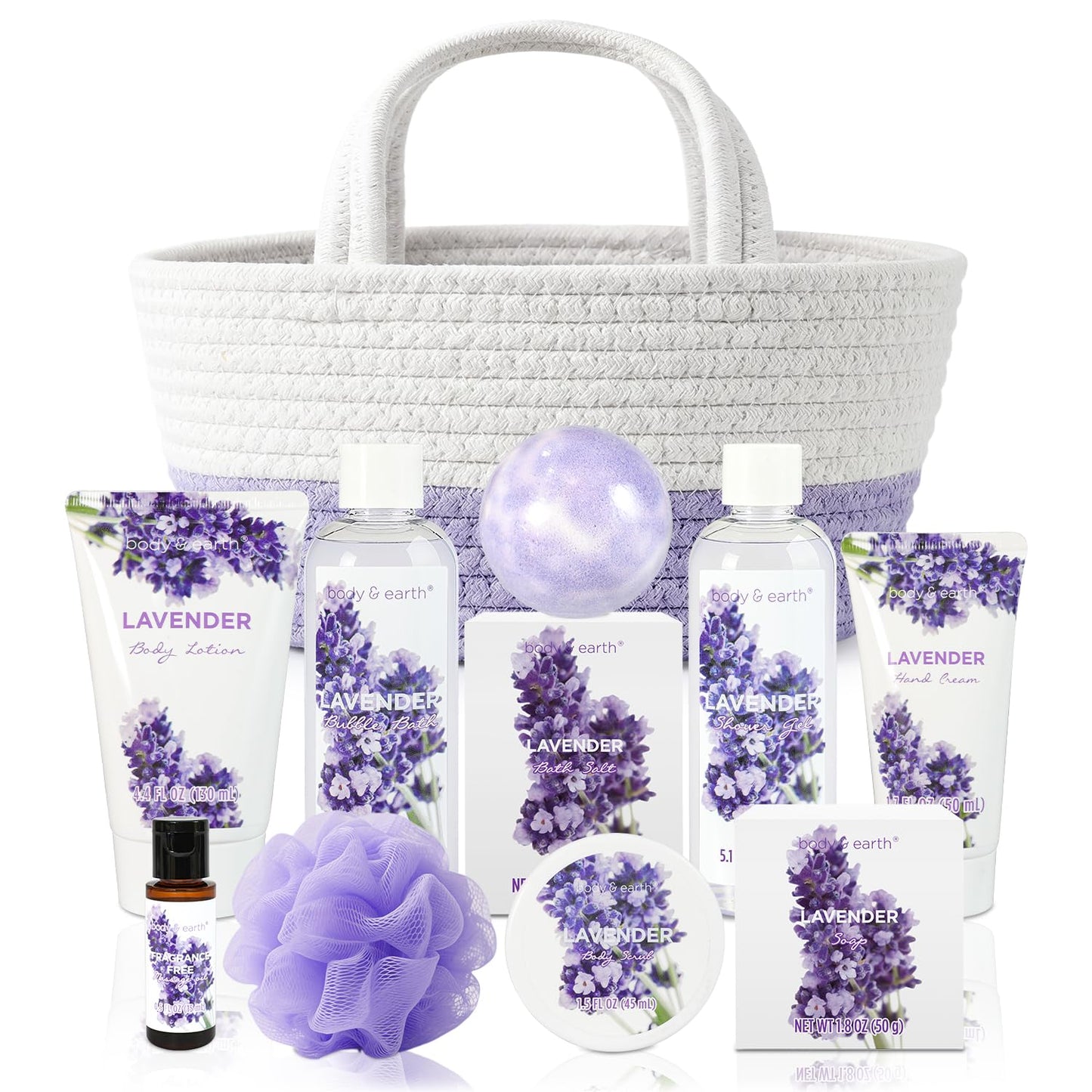 BODY & EARTH Spa Gift Baskets for Women 11pcs Lavender Gift Sets with Bubble Bath, Shower Gel, Body Lotion, Mom Birthday Gifts, Spa Kit, Purple Gift for Her, Mothers Day Gifts for Mom