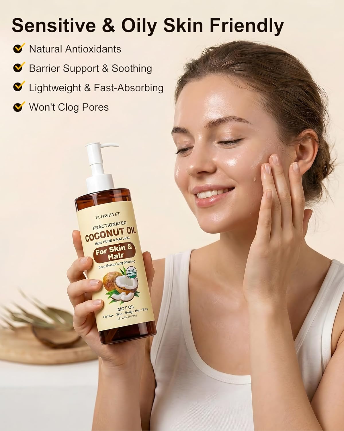 Organic Fractionated MCT Coconut Oil, 32 Fl Oz (2 x 16 Fl Oz), USDA Certified, 100% Pure & Natural Liquid Coconut Oil for Skin, Face, Body, Hair & Scalp, Lightweight Carrier Oil, Massage Oil