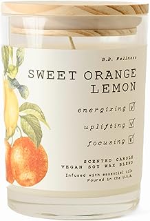 LEOBEN CO – Sweet Orange Lemon Scented Candle – 9oz, B.B. Wellness Collection Design – 50 hr Burn Time – Poured in California Using Vegan Soy Wax and Essential Oils – Made in Small Batches