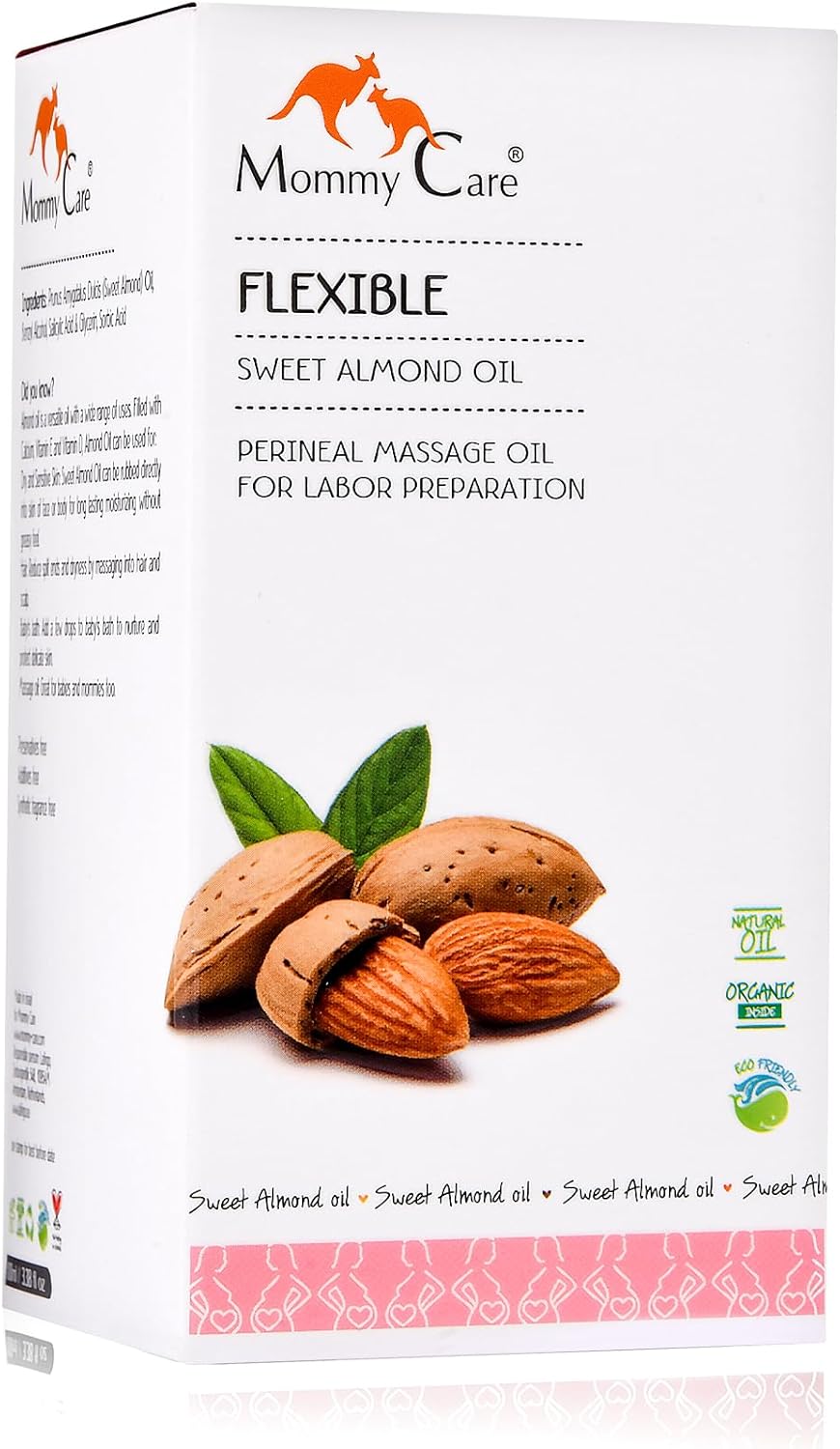 Mommy Care Perineal Massage Oil Labor Preparation, Flexible Perineal Massage Oil, Sweet Almond Oil for Pregnancy and Postpartum Recovery 100ml/3.38 fl.oz Organic All Natural