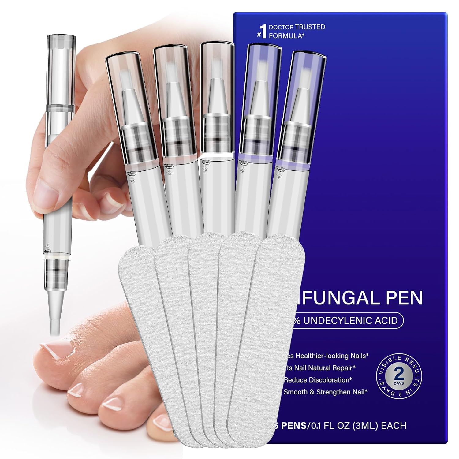 Toenail Fungus Treatment Extra Strength, Nail Fungus Pen, 25% Undecylenic Acid with added Tea Tree Oil, Jojoba, Clove Bud Oils & Aloe, Fast-Acting Solution for Toe & Fingernail Fungi, 5PCS