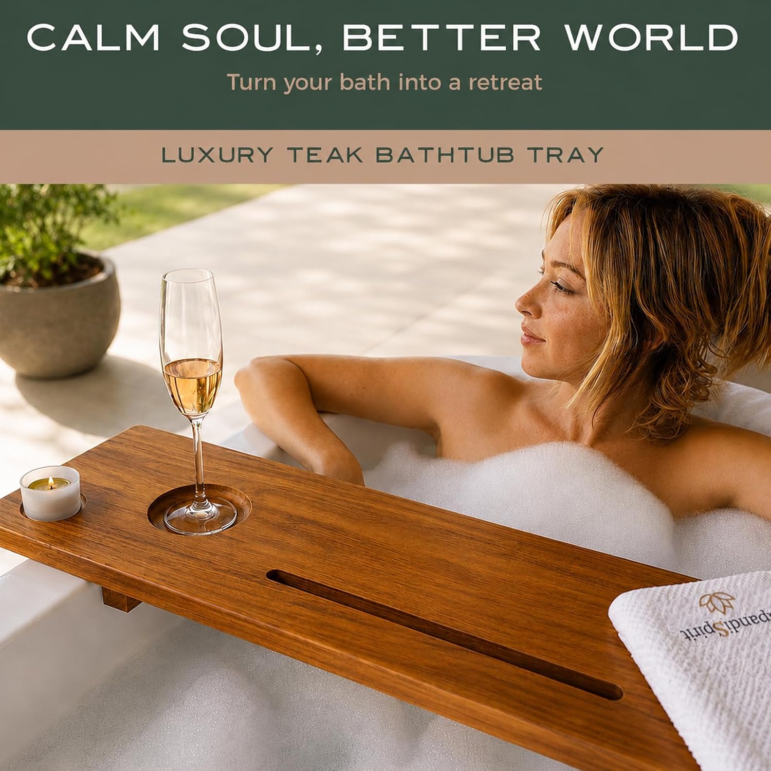 Teak Bathtub Tray for Tub 35” | Bath Tub Tray Wood for Large & Freestanding Tubs, Bathtub Trays for Tub, Bath Tray for Tub, Bath Table Tray | Grand Fjord by JapandiSpirit