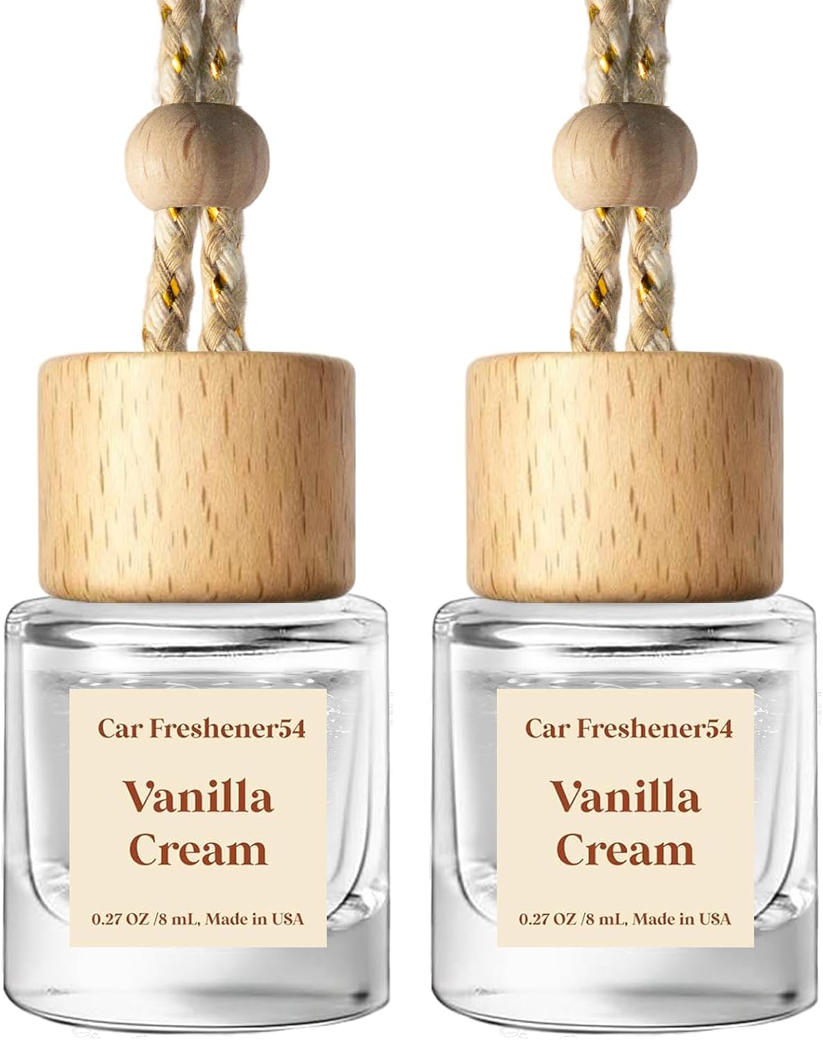 C Classy Hanging Car Air Freshener 2 Pack, Vanilla Cream Essential Oil Diffuser, Long-Lasting Fragrance, Cute Glass Bottle Car Accessories for Women & Men, Made in USA