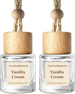 C Classy Hanging Car Air Freshener 2 Pack, Vanilla Cream Essential Oil Diffuser, Long-Lasting Fragrance, Cute Glass Bottle Car Accessories for Women & Men, Made in USA