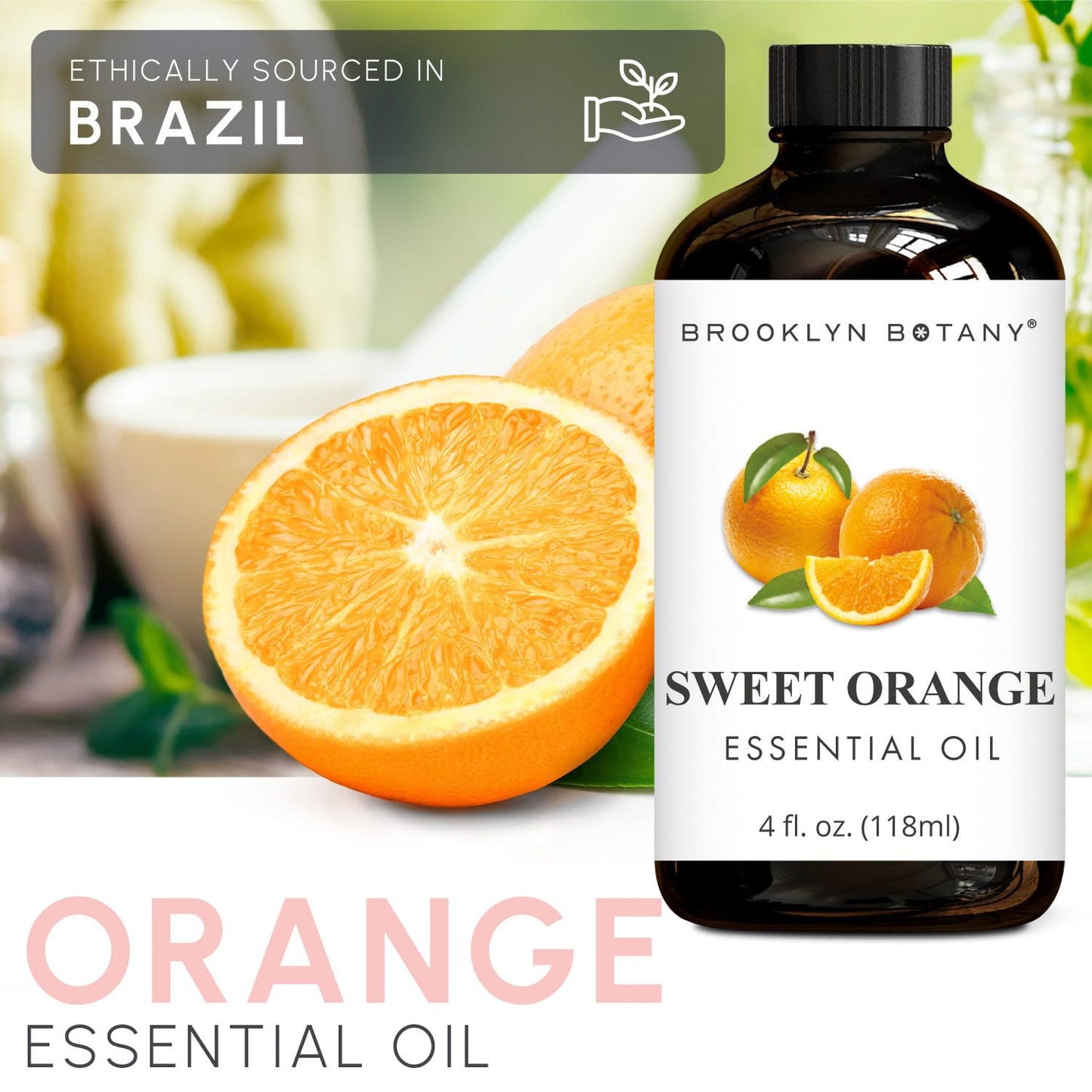 Brooklyn Botany Lavender & Sweet Orange Essential Oils – 4 Fl Oz (Pack of 2) – 100% Pure & Natural – Premium Grade Aromatherapy Oils – Calm & Happiness Blend
