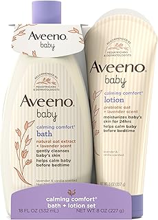 Aveeno Baby Calming Comfort Bath + Body Lotion Set, Nighttime Baby Wash & Baby Lotion with Oat Extract, Soothing Lavender & Vanilla Scent, Gently Cleanses & Helps Calm Baby Before Bedtime, 2 Items