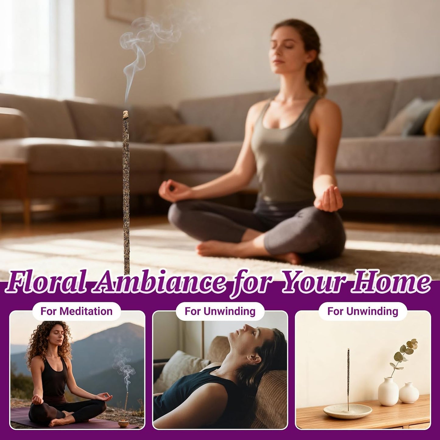 Lavender Incense Sticks Natural - 16 Sticks Handcrafted Lavender Sticks for Relaxation, Meditation, Yoga, Spiritual Purification & Home Ambiance | inciensos aromaticos para la casa
