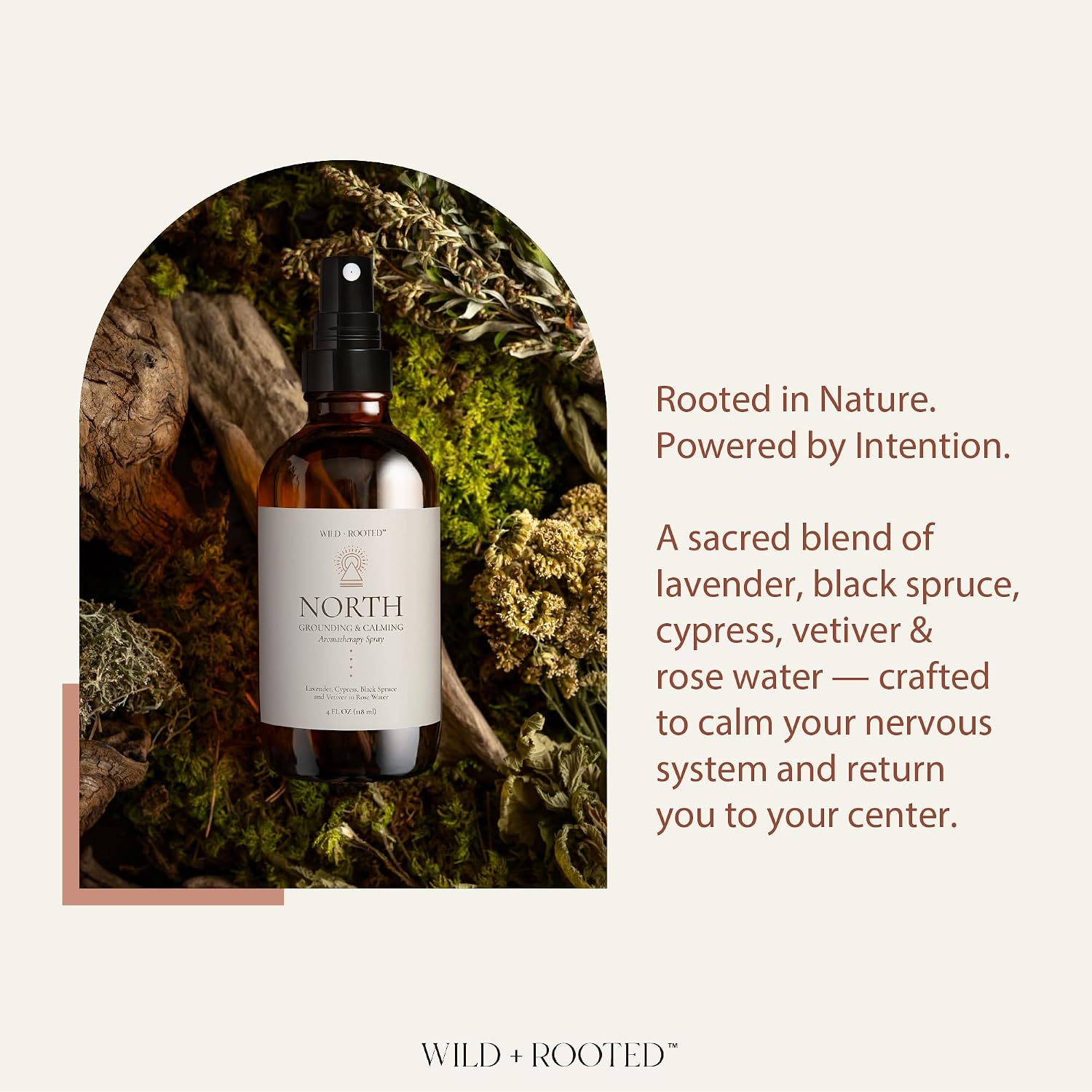 North Aromatherapy Room & Body Spray | Grounding & Calming Essential Oil Mist | Lavender, Cypress, Black Spruce, Vetiver in Rose Water | Body, Linen & Pillow Spray | 4oz Glass Bottle