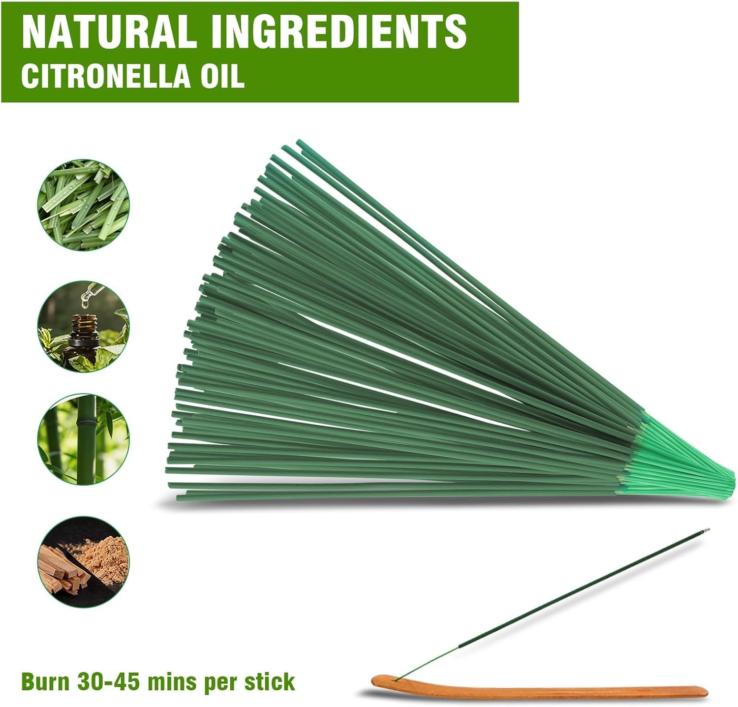 FIRIK Citronella Incense Sticks Outdoor, 120 PCS Lemongrass Incense Sticks with Wooden Holder for Home Pool Side Garden, Patio, Camping Trips, Porches, Courtyards, Farm, Backyard