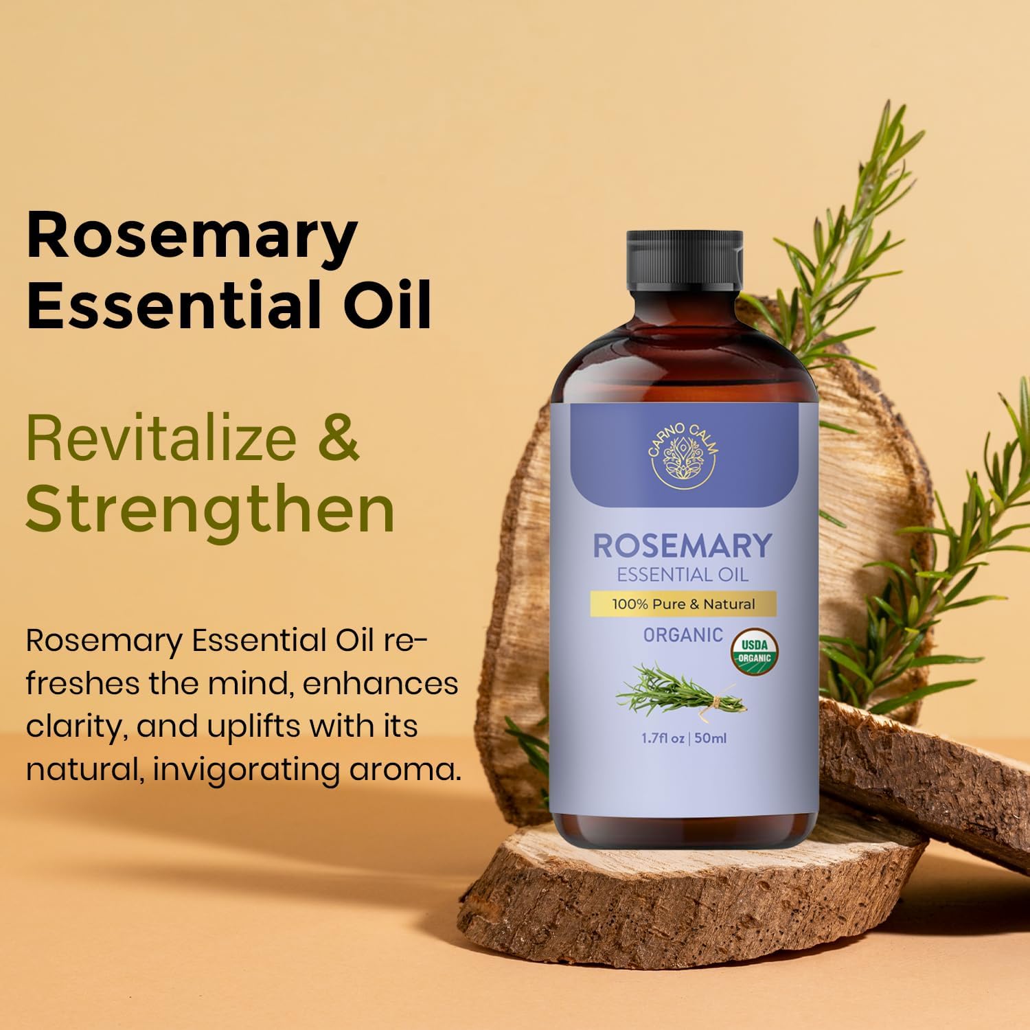 Rosemary Essential Oil | USDA Certified Organic Rosemary Oil for Hair Growth and Skin | Aromatherapy & Diffuser | 1.7 fl. Oz