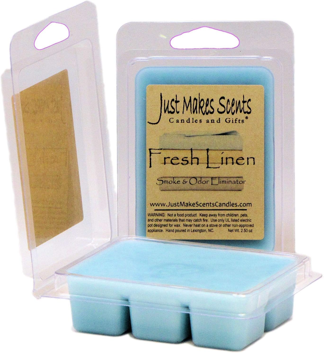 2 Pack - Fresh Linen Scented Smoke & Odor Eliminator Blended Soy Wax Melts | Neutralizes Cigarette, Food and Pet Odors | Hand Poured in The USA by Just Makes Scents