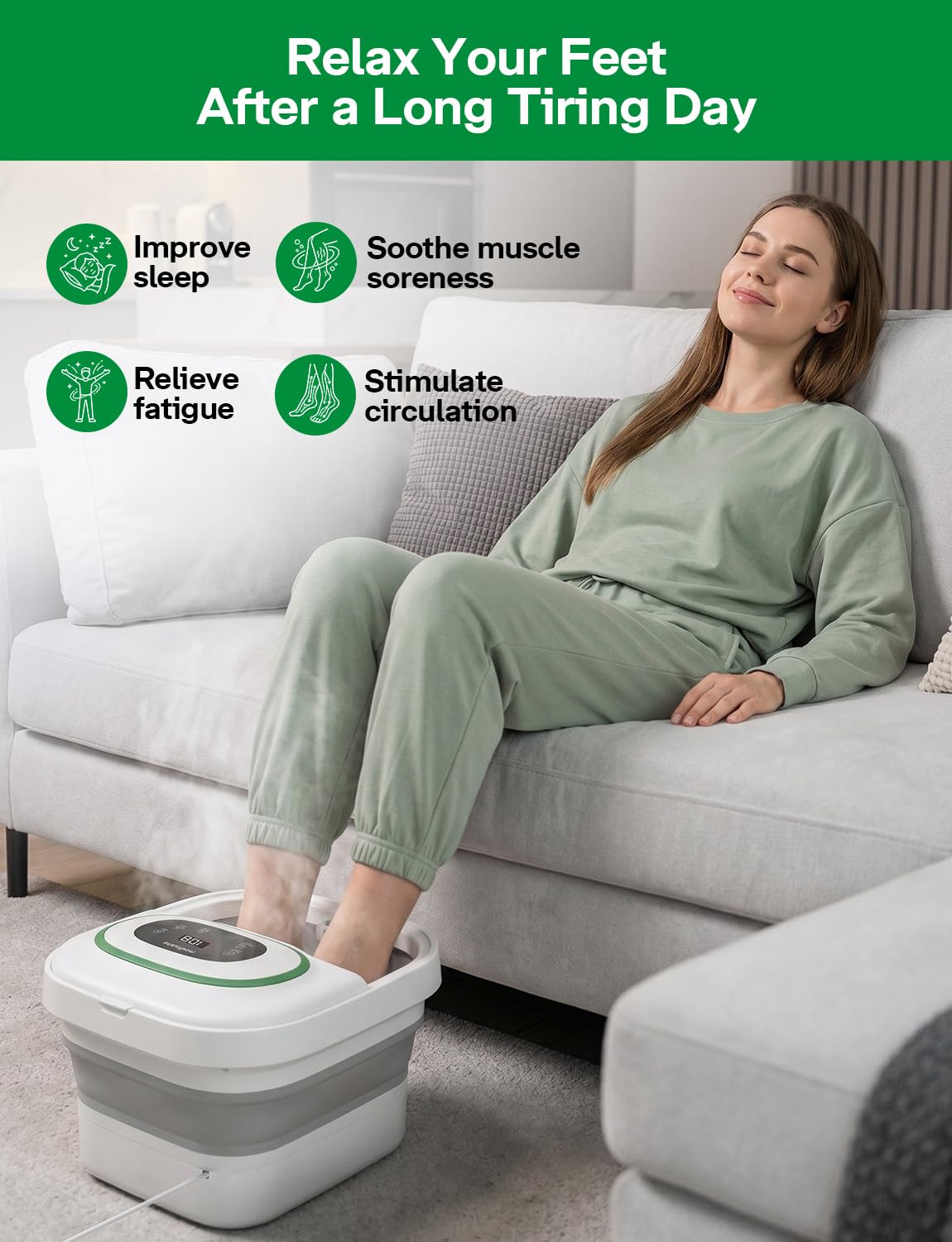 Medisana Collapsible Foot Spa Bath with Motorized Roller & Temp Control, Foot Soaking Tub for Plantar Fasciitis & Muscle Soreness, with Bubble, Red Light Therapy & Remote