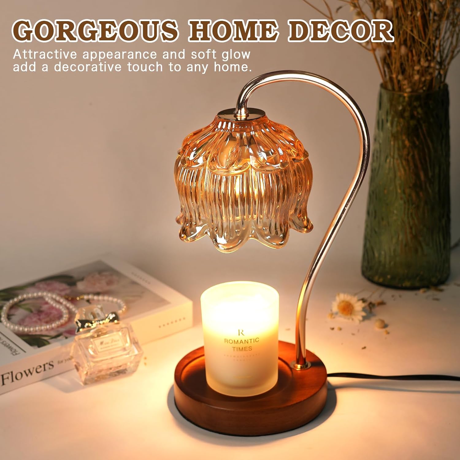 Funistree Flower Candle Warmer Lamp with Timer, Dimmable Candle Lamp Warmer, Mothers Day Birthday Gifts for Women Her Mom, House Warming for New Home Decor, Lotus Wax Warmer for Yankee Candles