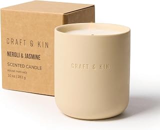 Craft & Kin Scented Candles | Soy Blend with Cotton Wick | Long-Lasting Holiday Candle, 40-Hour Burn | Ceramic Jar, Perfect & Winter Candles Home Scent (10 oz, Neroli & Jasmine)
