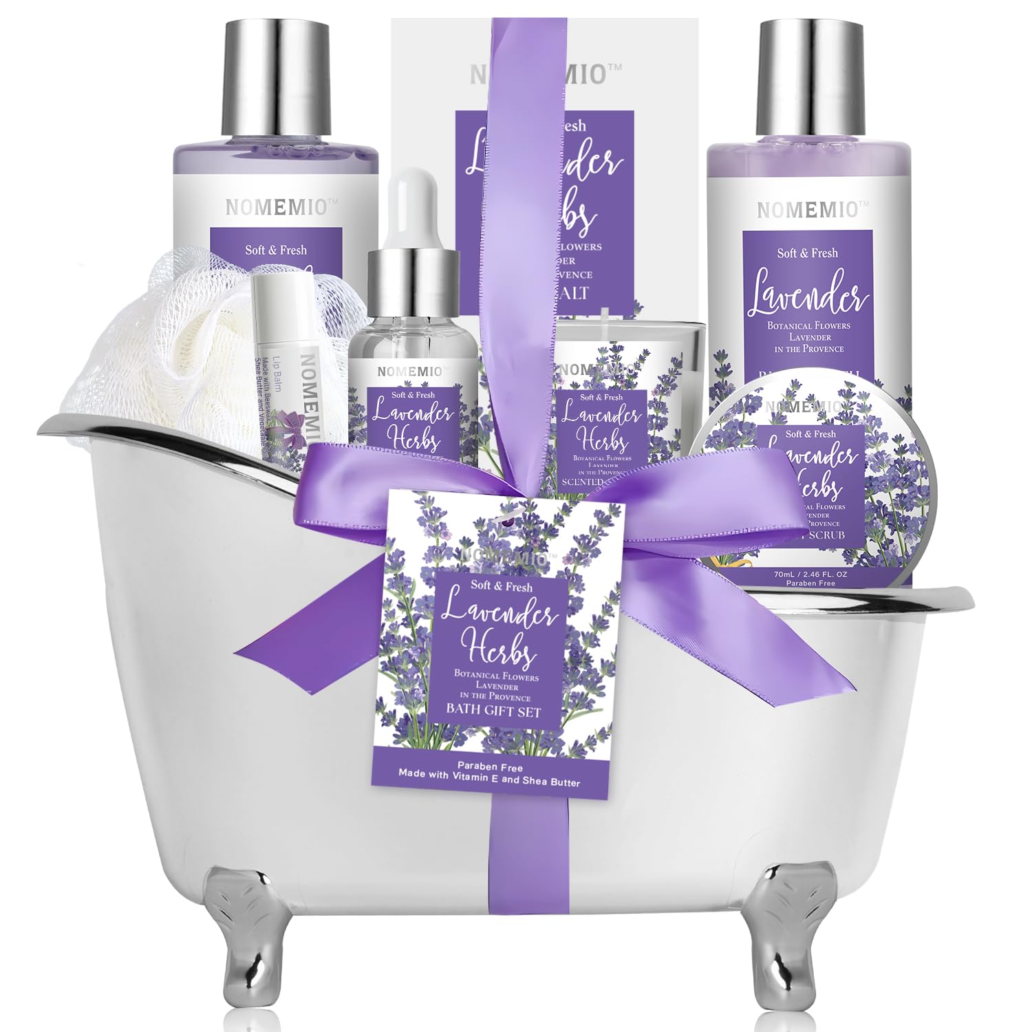 Mother's Day Gift, Spa Gift Basket for Women, 8pcs Lavender Spa Kit Set with Body Wash, Bubble Bath, Scrub, Bath & Beauty Skin Care Gift Sets, Christmas Gifts Set for Women, Her, Mom