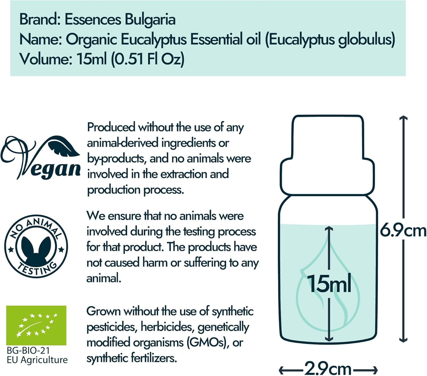 Essences Bulgaria Organic Eucalyptus Essential Oil 0.51 Fl Oz 15ml Eucalyptus globulus 100% Pure Natural Undiluted Therapeutic Grade for Aromatherapy Diffuser Humidifier Air Purifier Sauna Steam Room