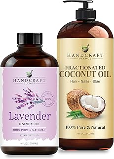 Handcraft Blends Relaxing Body Set: Fractionated Coconut Oil (16 Fl Oz) and Lavender Essential Oil (4 Fl Oz) – 100% Pure & Natural – for Massage, Sleep, and Skin Hydration