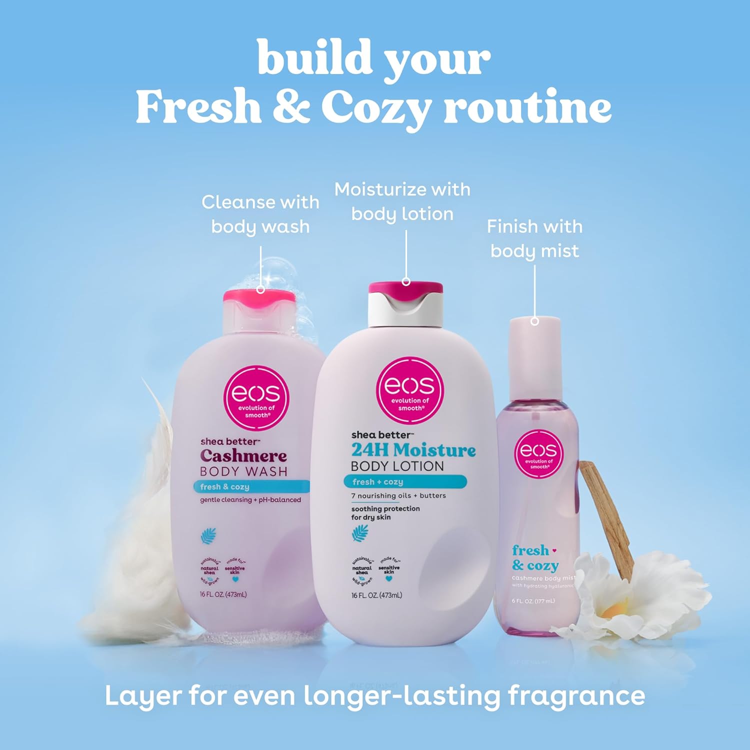 eos Cashmere Body Mist, Fresh & Cozy, Body Spray for Women, Hair Mist, Moisturizing, Hyaluronic Acid, Glycerin, Vegan, Cruelty-free, 6 fl oz