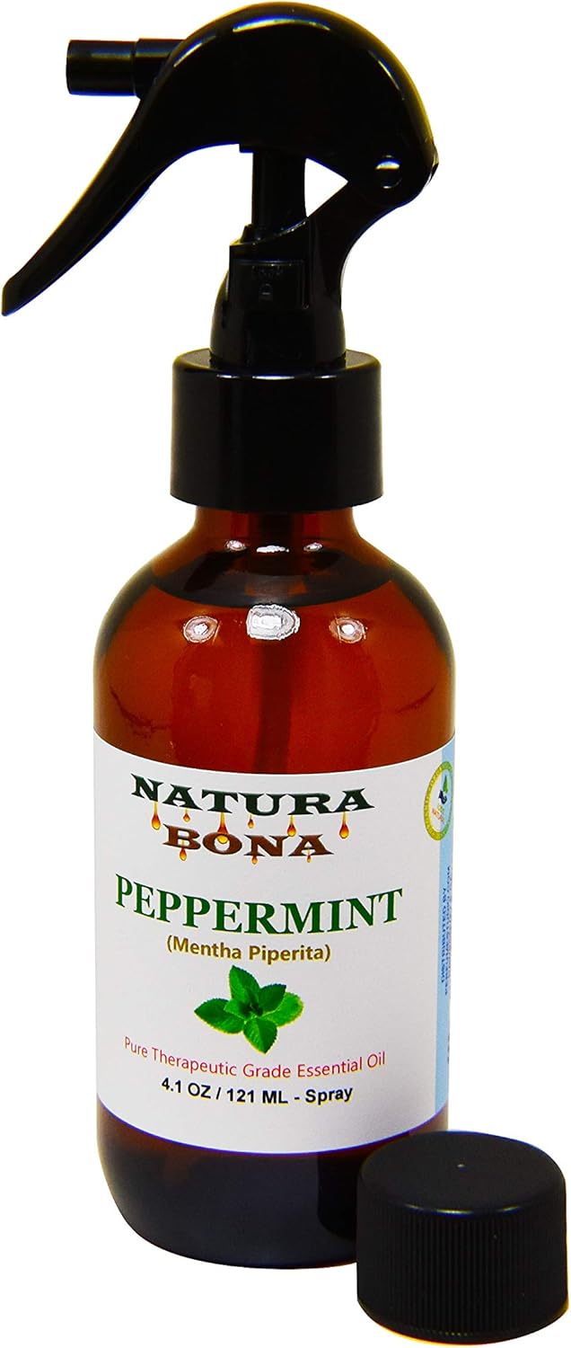 Peppermint Essential Oil Spray - 100% Pure All Natural Therapeutic Grade for Multiple Home and Aromatherapy Uses. (4oz Amber Glass Bottle)