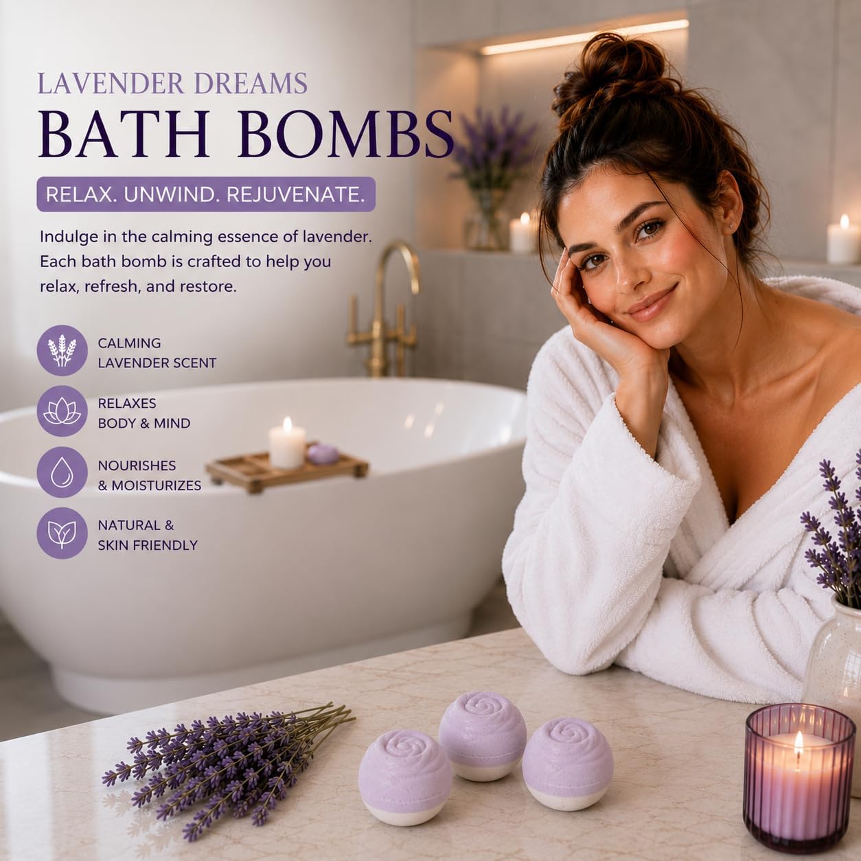 EvolutionUSA Lavender Dreams Bath Bombs for Women, 12 Organic Flower Bath Bombs, Soft Lavender Bath Bombs, Womens Bath Bombs Gift, Lush Bath Bombs for Girls, Relaxing Bathbombs, Bath Balls