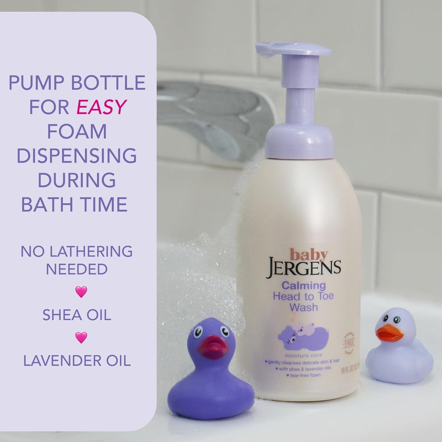 Jergens Baby Calming Head to Toe Foaming Wash, Baby Shampoo and Body Wash, Baby Shampoo Tear Free, Kids Foaming Body Wash, 18 Fl Oz