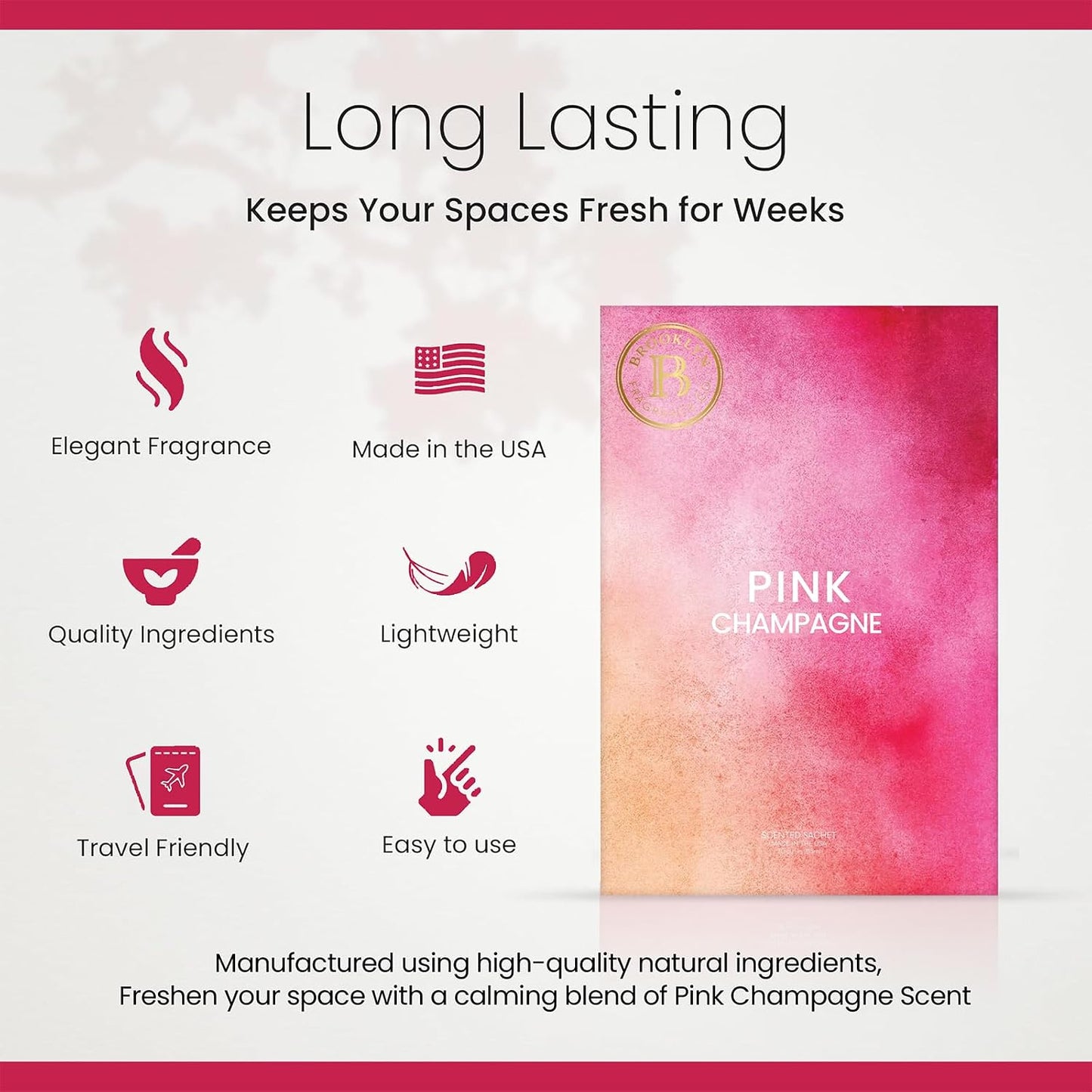 Brooklyn Fragrance Co. Water Color Sachet Bags – Pink Champagne Scented Pouches – Perfect Aroma for Drawers, Closets, Cars and Bathrooms – Long-Lasting Fresh Scent Sachets (6- Pack)