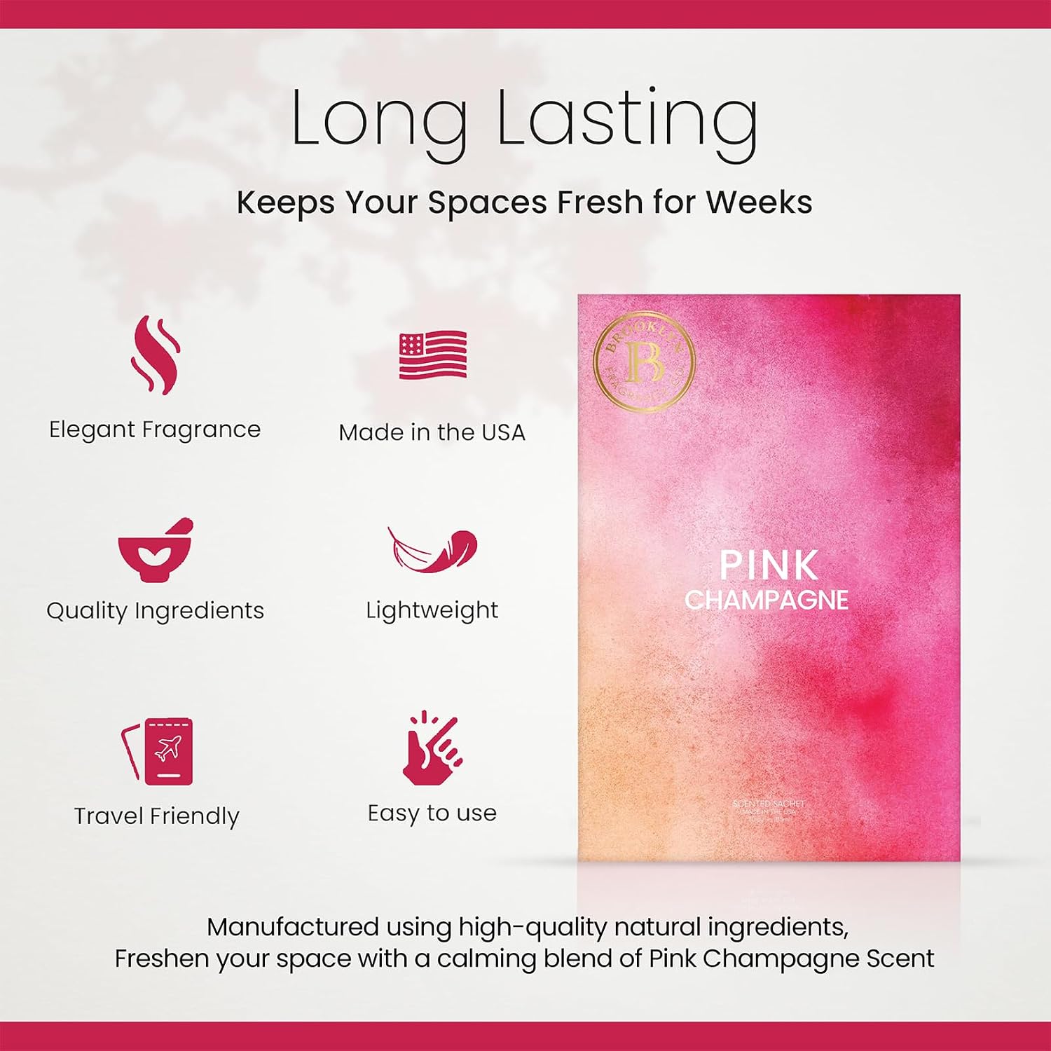 Brooklyn Fragrance Co. Water Color Sachet Bags – Pink Champagne Scented Pouches – Perfect Aroma for Drawers, Closets, Cars and Bathrooms – Long-Lasting Fresh Scent Sachets (6- Pack)