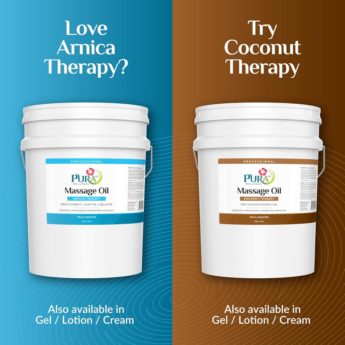 Arnica Therapy 5 Gallon Massage Oil, Arnica Extract, Professional, Massage Therapy, Deep Tissue, Unscented, Hypoallergenic, Natural Ingredients, Skin Hydrating, Moisturizing, Muscle Relief