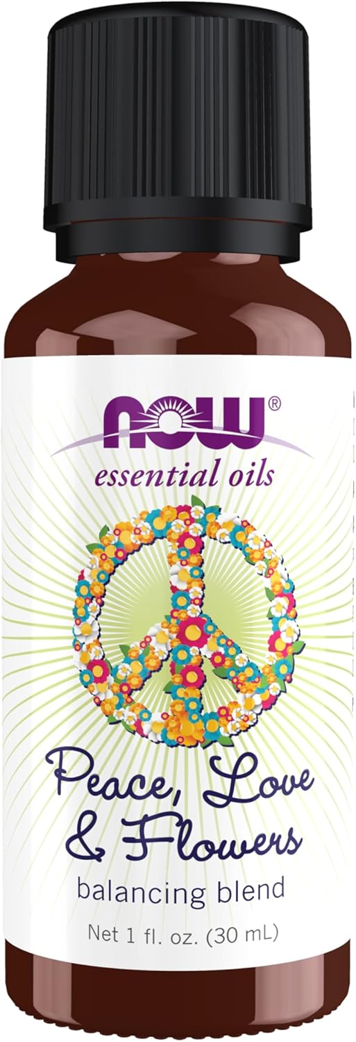 NOW Essential Oils, Peace, Love and Flowers, Sweet Floral Aromatherapy Scent, Blend of Pure Essential Oils, Vegan, Child Resistant Cap, 1-Ounce